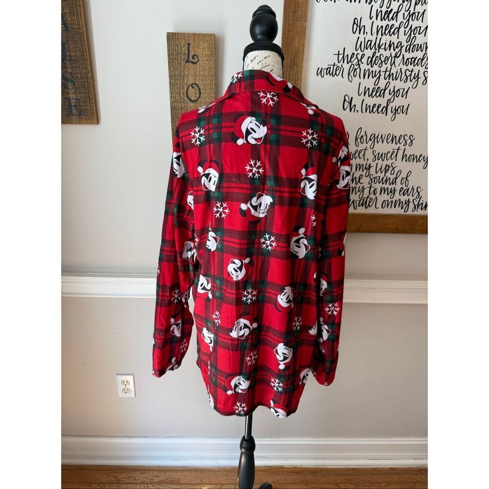 Disney Women's Mickey Mouse Plaid Flannel Holiday Jammies Sleepshirt Red Medium - Picture 4 of 8